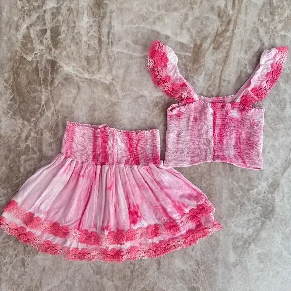 Little Peixoto Tie-Dye Smocked Ruffle Tiered Skirt Set with Lace Trim size 14 - Picture 5 of 10